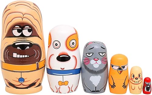 Miniatura 2 de Moonmo 6pcs Handmade Wooden Russian Nesting Dolls Russian Nesting Dolls Cute Dogs Matryoshka Dolls.
