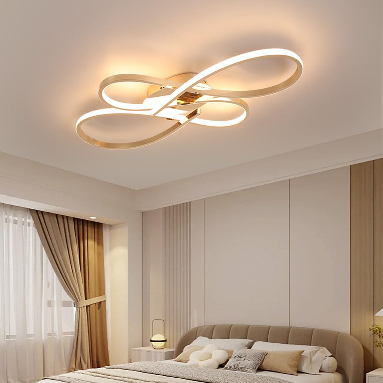 Ceiling Light LED Living Room Lamp Black LED Ceiling Light Dimmable Ceiling Light with Remote Control Modern Design LED Ceiling Lighting for Bedroom Children's Room Dining Room Lamps (Gold, 60 cm)