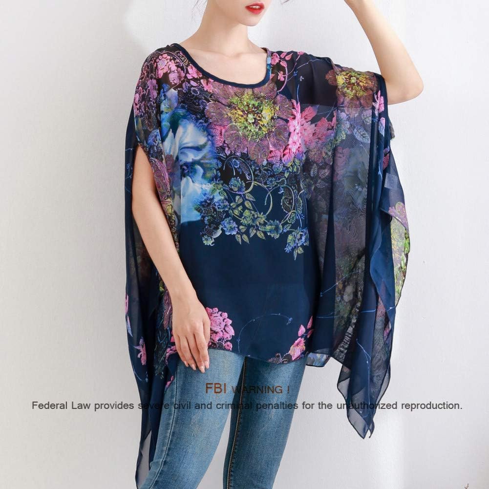 Max Hsuan Women's Loose Solid Sheer Chiffon Caftan Poncho Batwing Tunic Top Blouse Summer Oversized Shirts - Image 3
