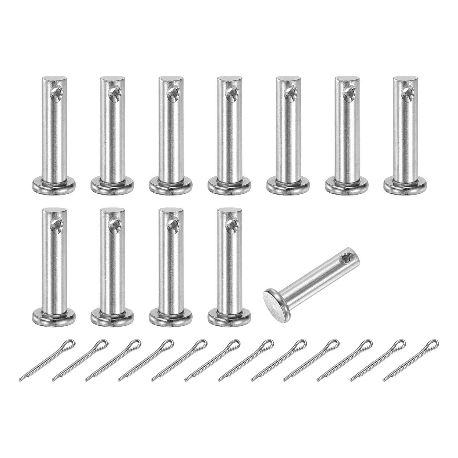 sourcing map 12Pcs M6x25mm Clevis Pins, 304 Stainless Steel Single Hole Flat Head Clevis Pin Hairpin Location Pin with Cotter Pins for Trailer Latch Mechanics Repair Furniture Installation