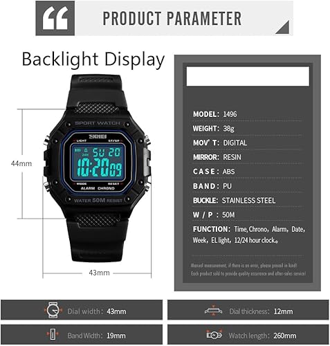 Miniatura 5 de Hombres deporte al aire libre reloj digital 5bar impermeable alarma luz trasera LED moda cronógrafo relojes