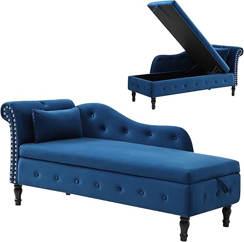 Miniatura 50 de Setawix Tumbona de terciopelo para interiores con almacenamiento para sala de estar, dormitorio, oficina, extremo de brazo enrollado de la cama,