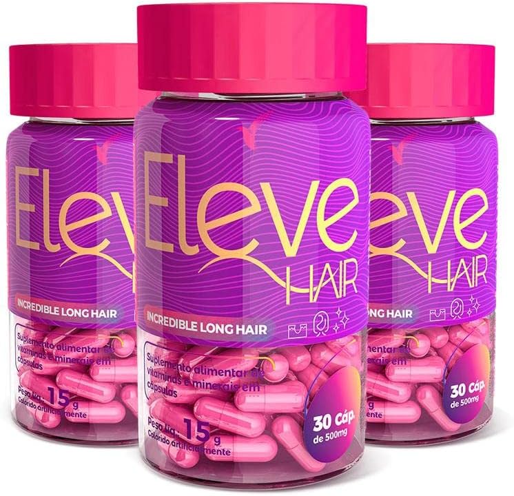 Kit 3 Vitaminas P/Cabelos e Unhas 90 Caps Eleve Hair