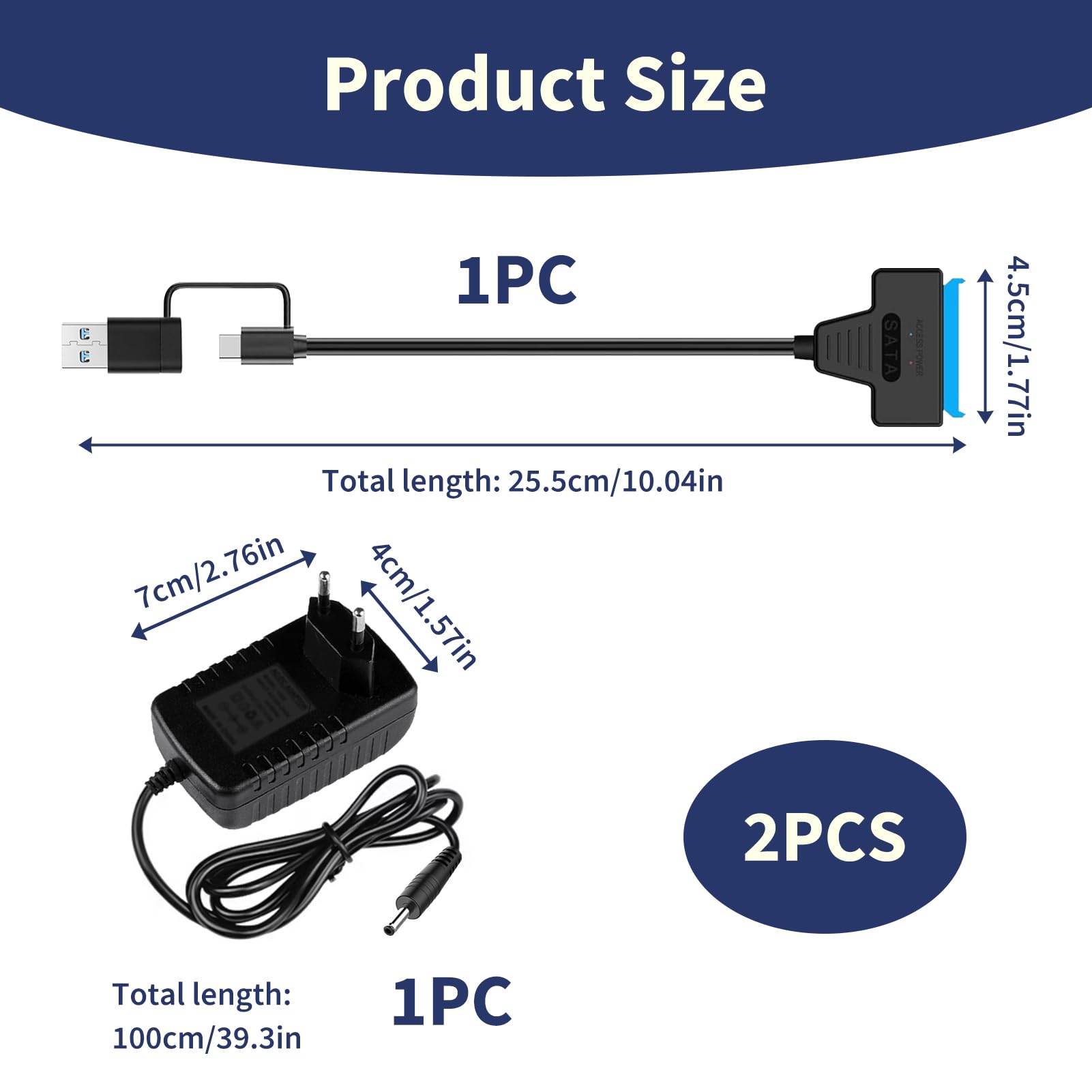 Cavo SATA a USB 3.0 Adattatore per SSD HDD 2,5/3,5 Pollici con Alimentatore 12V 2A, Convertitore SATA III UASP per Disco Rigido Interno Esterno, Compatibile con Windows, Backup e Trasferimento