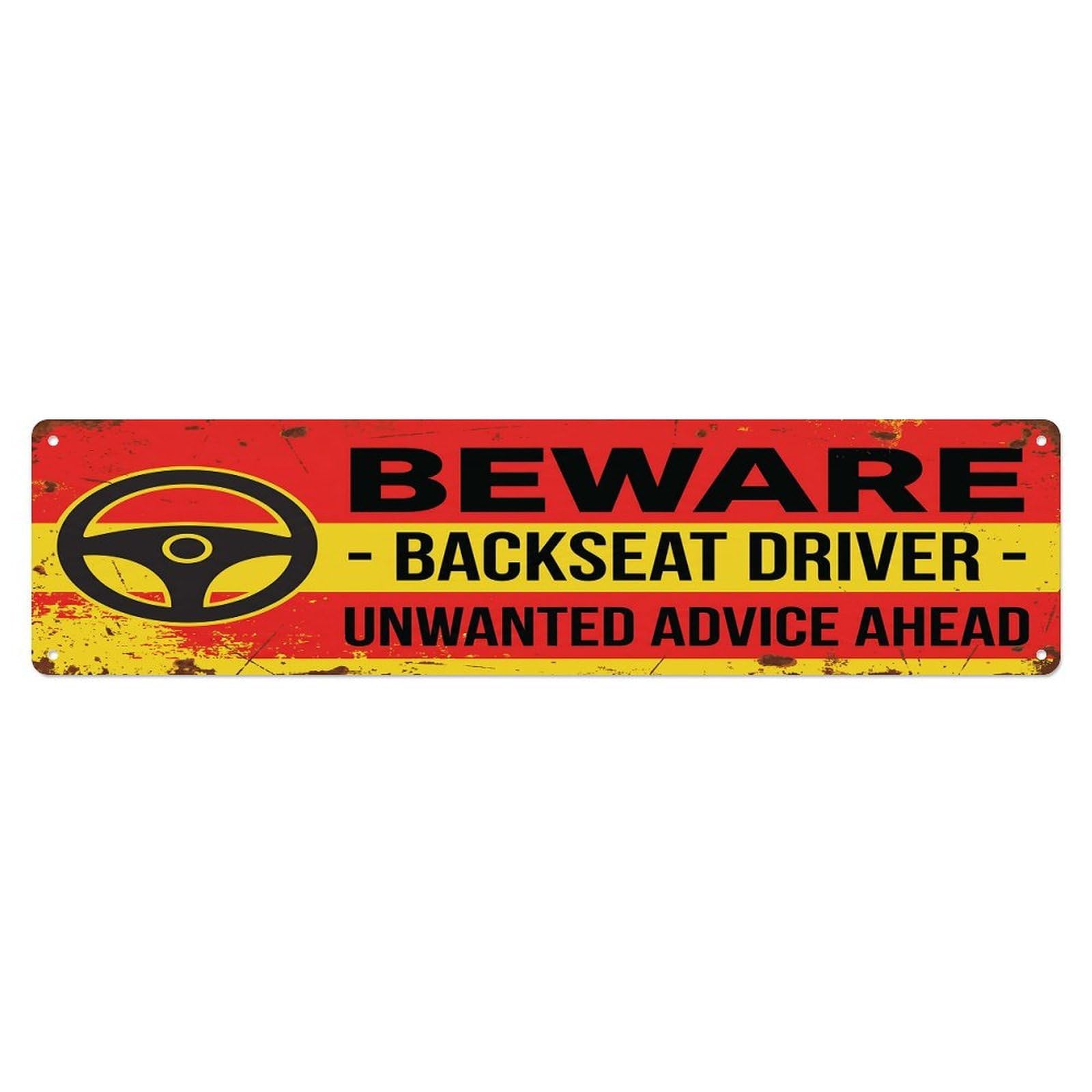 Olhnbad 4X16inch(10X40cm) Vintage Funny Beware Backseat Driver Warning Metal Tin Sign