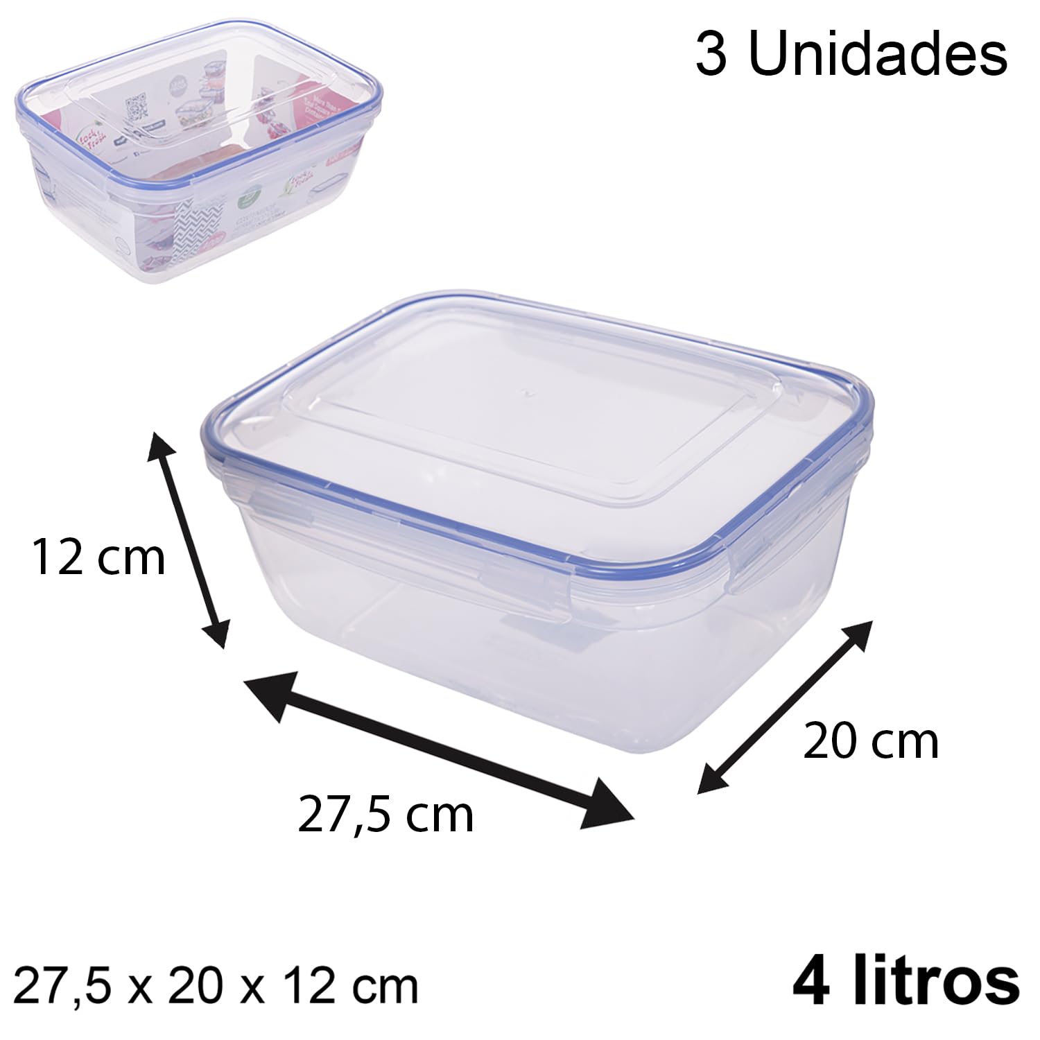 TWO TIGERS Pack Fiambrera Hermética Triangular de Plástico. 7 Tamaños Diferentes 400ml, 800ml, 1L, 1,4L, 2,3L, 3L y 4L. Táper con Tapa de Cierre Hermético (4L)