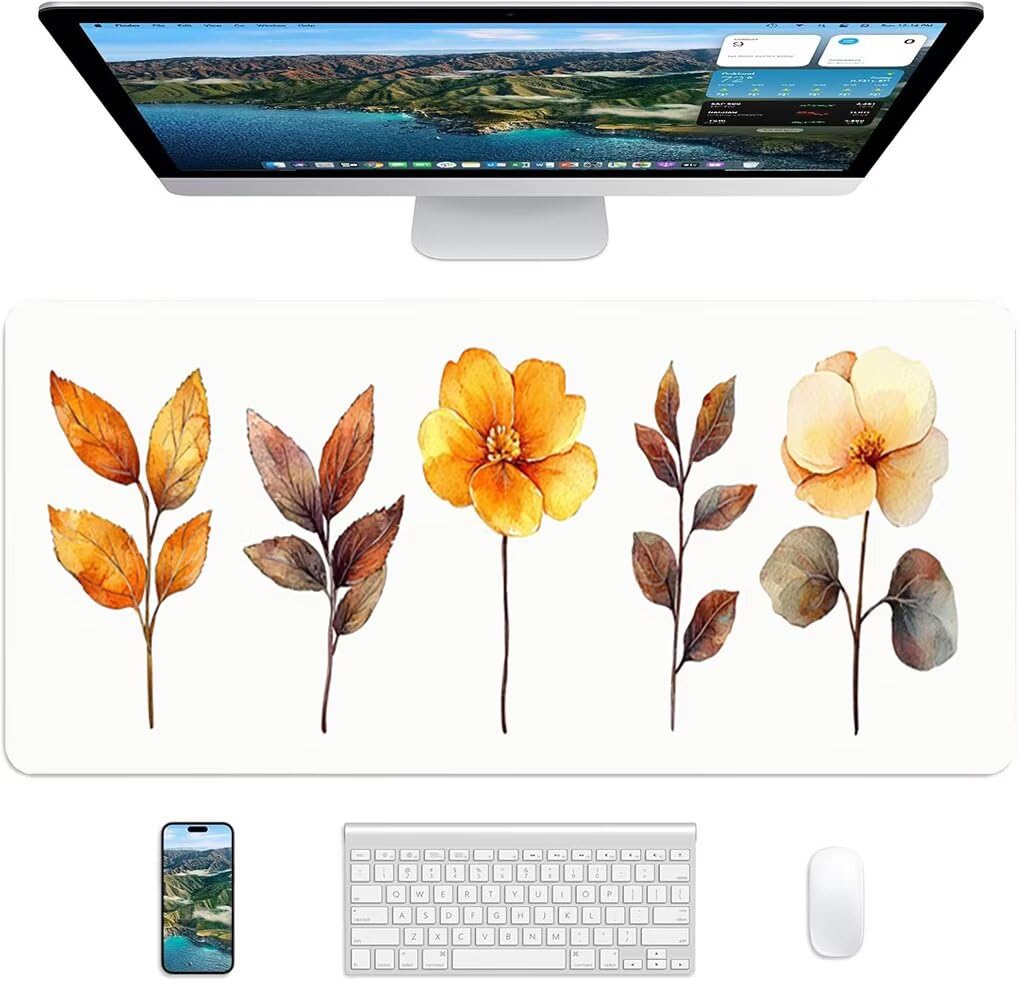 Wxuaixnn Pianta Tappetino per Mouse Gaming XXL, 160x80cm Tappetino da Scrivania, Bianco Mousepad con Bordi Cuciti per Gamer e computer portatilea, Migliora la Precisione e la velocità -10151