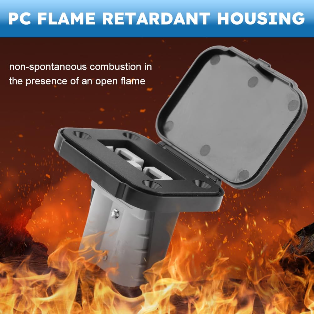 RVXlRDN 50A Plug Mounting Panel with Dust Cover Compatible with Anderson SB50 Series Connectors Flush Mount Recessed Plate, 50Amp Socket Panel 12-24V DC, Black Grey (2Pcs)