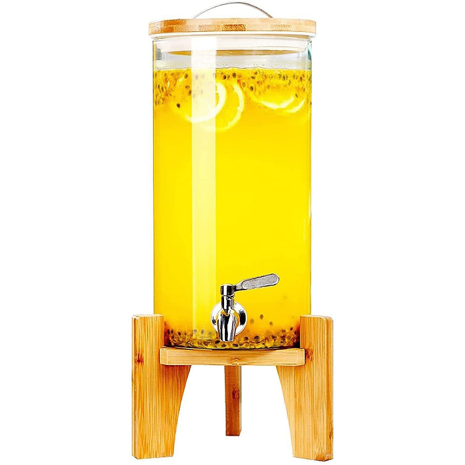 Szklany dozownik napojów z kranem, idealny na imprezy i grille, idealny do soków, wody, koktajli, mleka i mrożonej herbaty - design retro