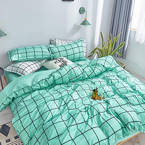 AHKGGM Juego de Ropa de Cama de 4 Piezas 180x220 cm Geometría Verde Agua Juego de Fundas de Edredón Microfibra Reversible 1 Funda Nórdica + 1 Sábana encimera + 2 Funda de Almohada