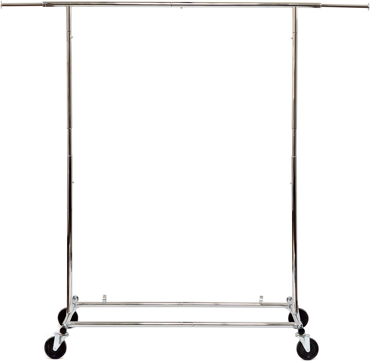 Basics Hardware Elegant Commercial Grade Clothing Garment Rack, Extendable Hanging Rack, Chrome Rolling Rack