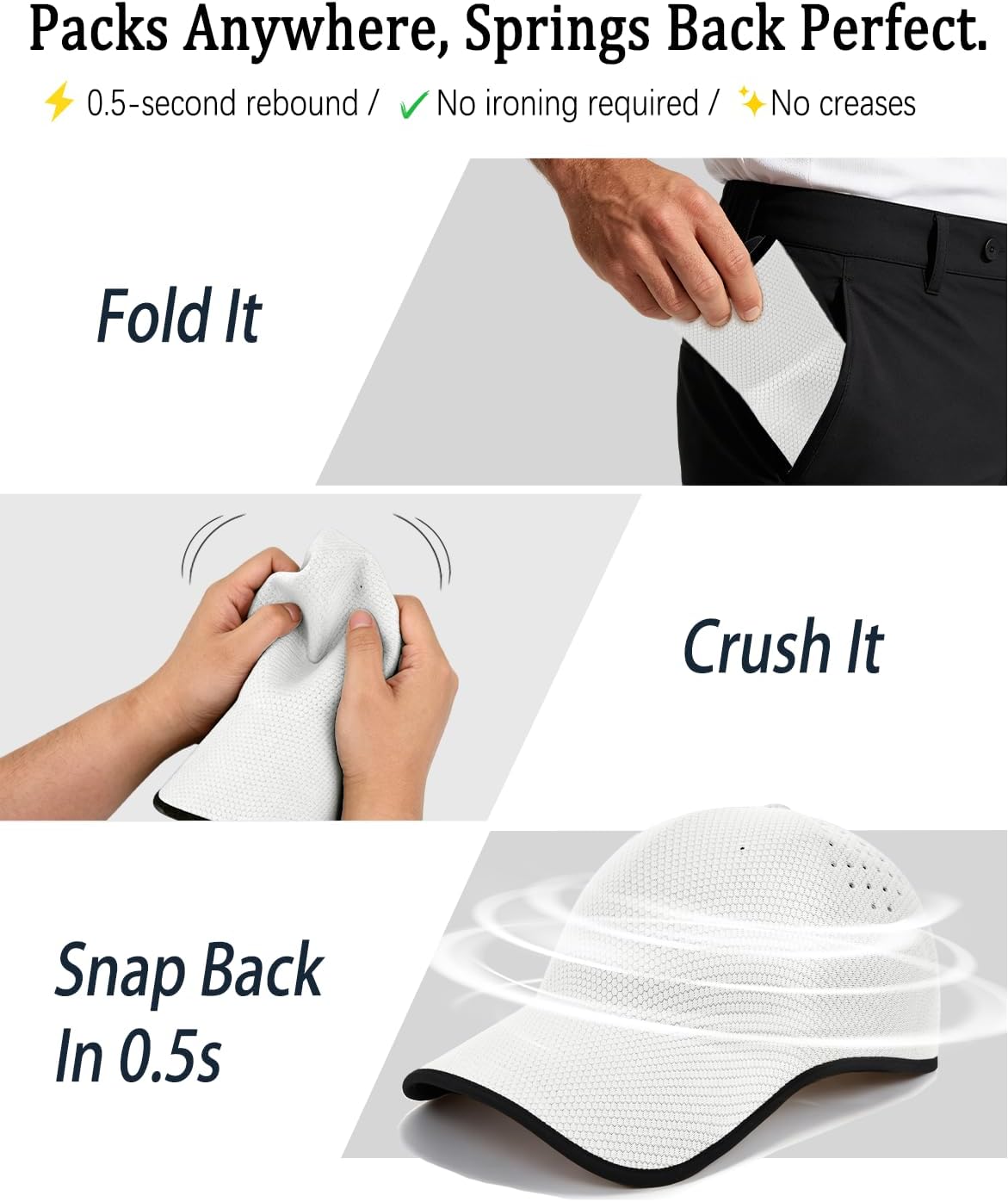 ZOORON Uncrushable Baseball Cap, Lightweight Hats with Breathable Air Holes, Low Profile Dad Hat for Travel Running Golf