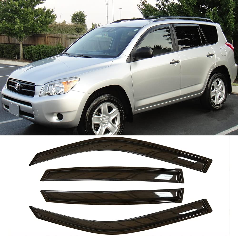 Kucaruce 94608 Original Side Window Visor Deflector Rain Guard,Outside Mount Tape-on Shatterproof Dark Smoke,4pc Window Shades fit for 2006-2012 Toyota RAV4