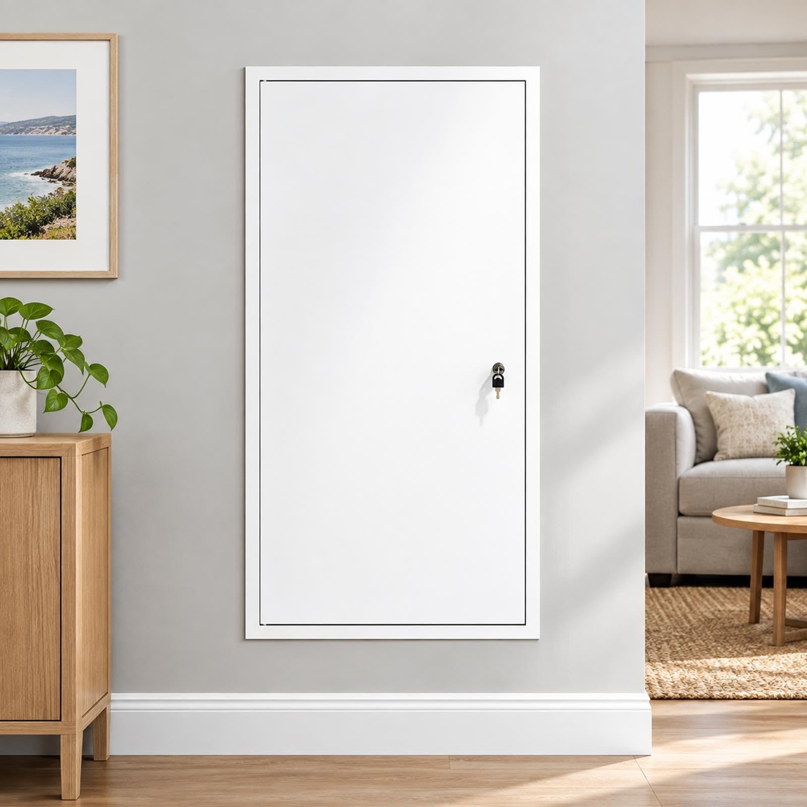 Puerta de acceso de aluminio duradera para áticos con sistema de bloqueo seguro y llaves, ideal para el mantenimiento de la fontanería y el equipo, fácil instalación, uso versátil en hogares y espacio