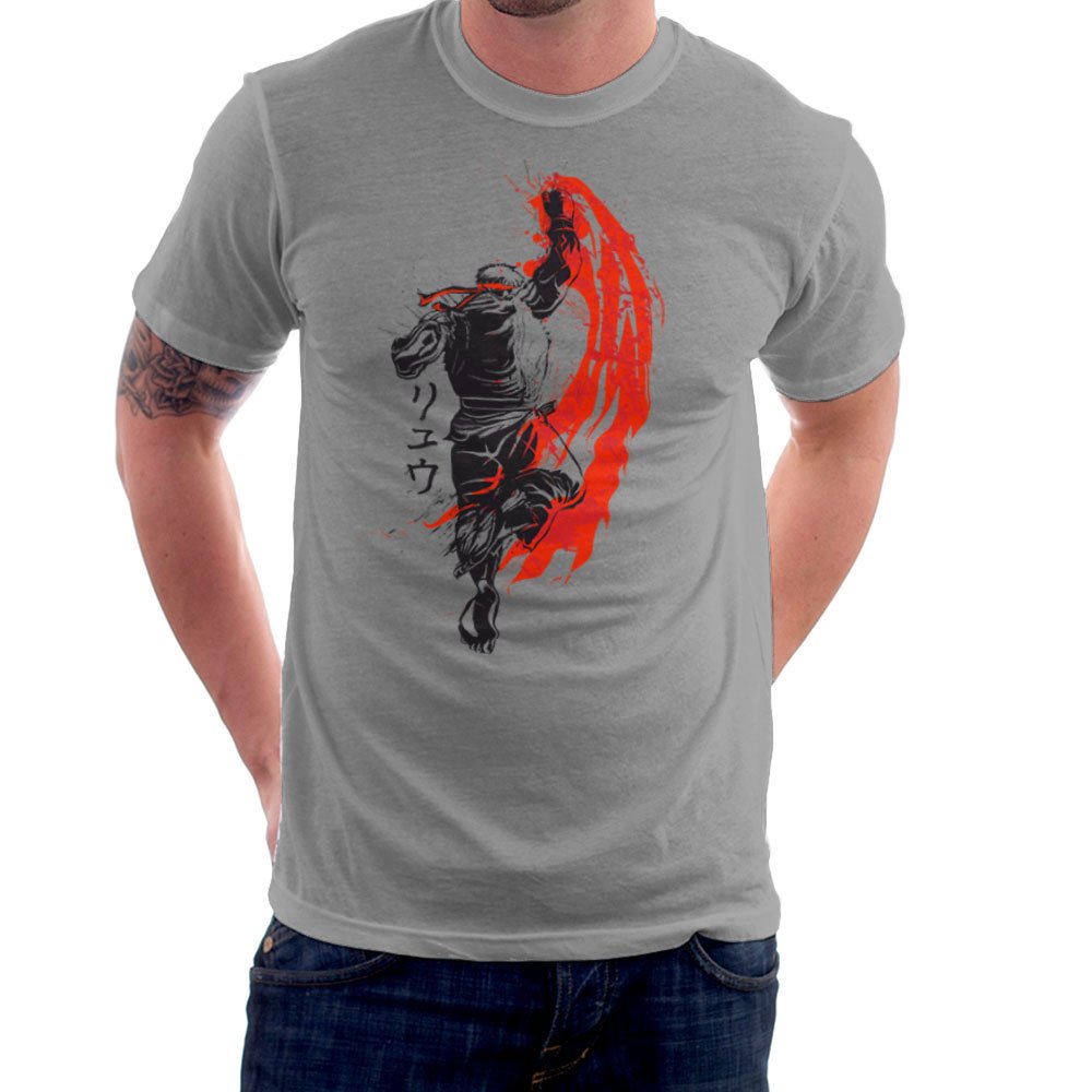 Cloud City 7 Men's Heather Grey Traditional Fighter Ryu Street Fighter T-Shirt