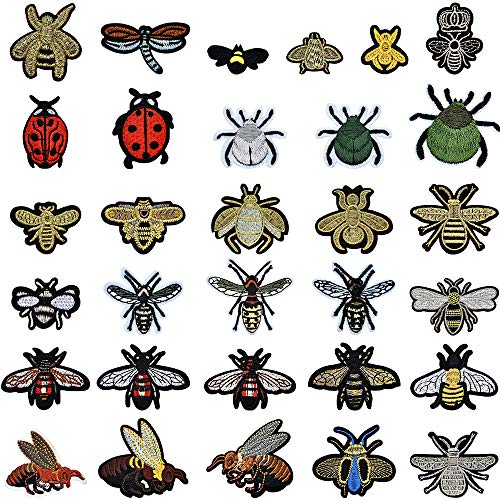 PGMJ 31 Pieces Cute Insect Patches Applique Sew Iron on Embroidered Sewing Iron on Bees Patches Sewing Patch Bags Jackets Jeans Clothes Caps