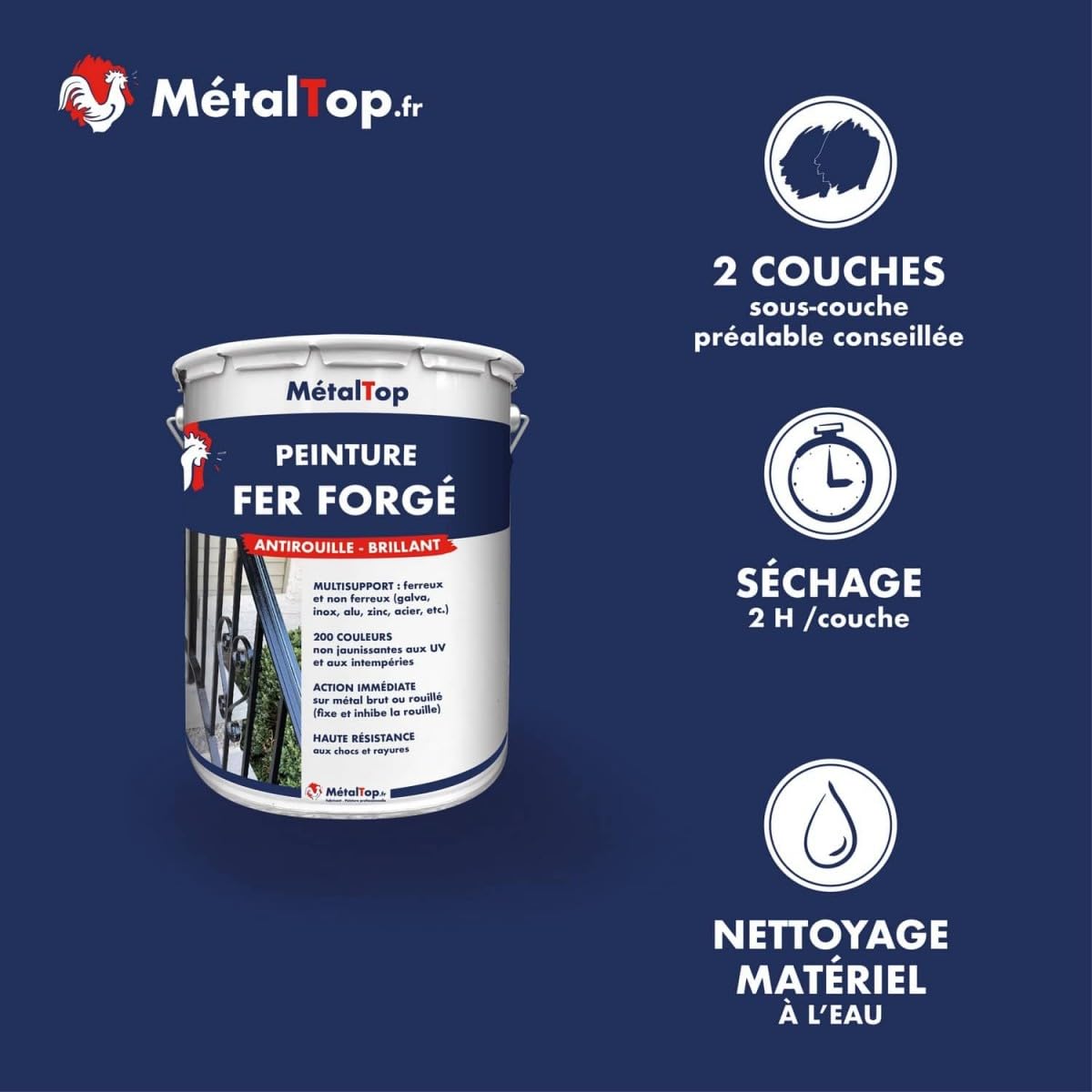 Metaltop - Peinture Fer Forge - Noir signalisation - RAL 9017-1 L - Protection antirouille durable avec finition soignée pour métal extérieur