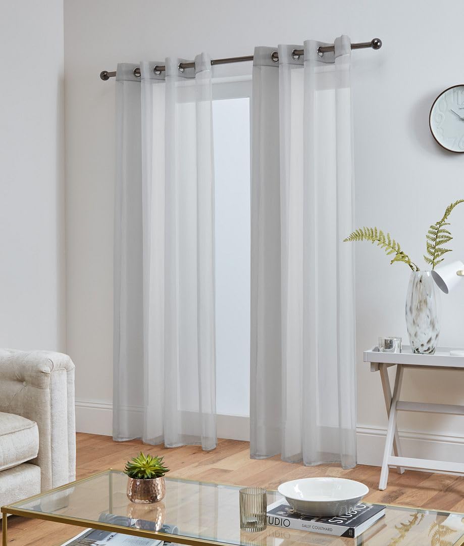 John Aird Lucy Voile Curtains - Eyelet - Pair - 2x Voile Panels (Silver, 58" Wide x 81" Drop) — image 1