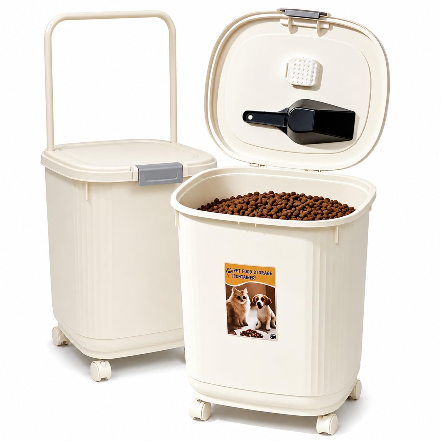 Greenfields 20L Airtight Pet Food Storage Container with Wheels, Pull Handle, Scoop & Secure Latch, Stackable Dog & Cat Food Bin