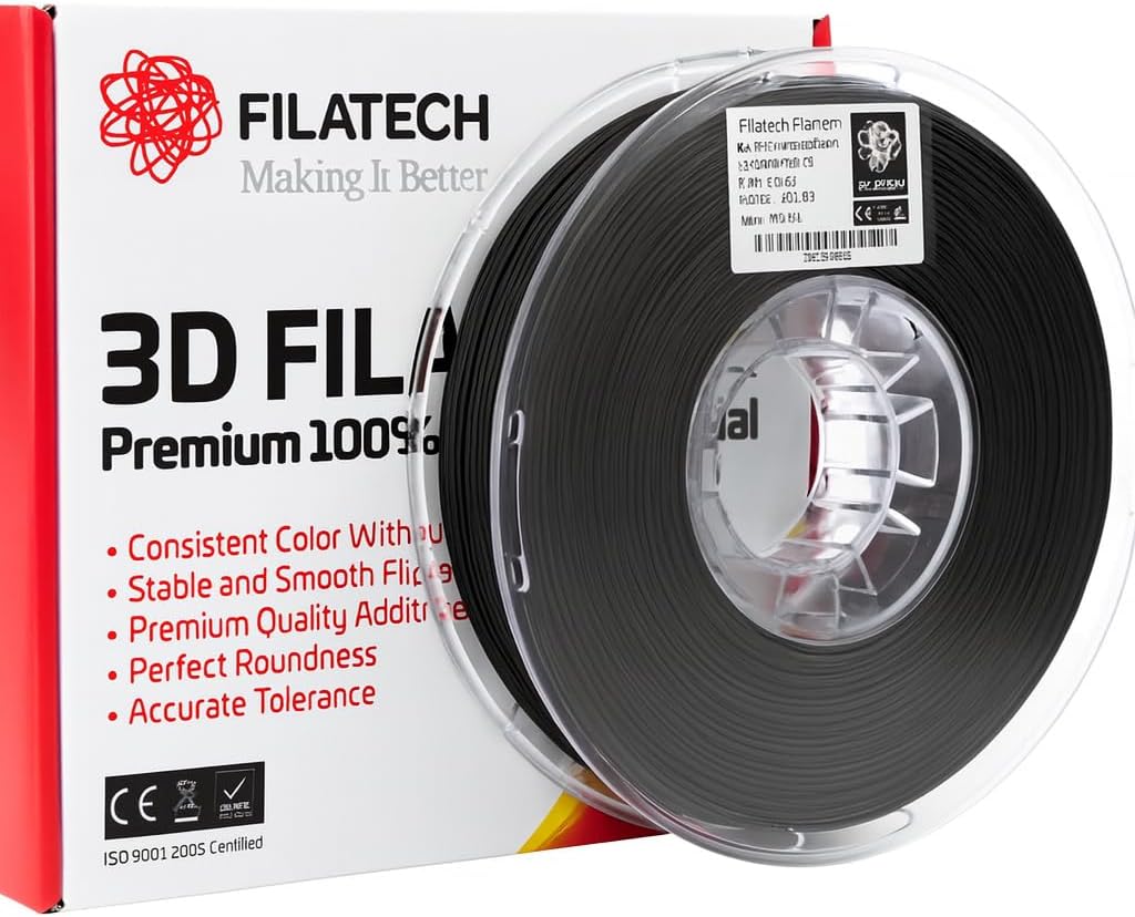 Filatech FilaCarbon-ABS 3D Printer Filament, 1.75 Carbon Fiber Reinforced ABS, 1.75mm -/+0.03mm Carbon Fiber Reinforced, 0.5kg Spool, Made in UAE - (Black)