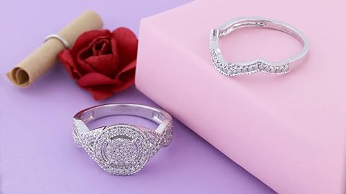 Miniatura 3 de Dazzlingrock Collection Juego de anillos de compromiso redondos de diamantes blancos para mujer (0.50 qtw, color I-J, claridad I2-I3) en plata