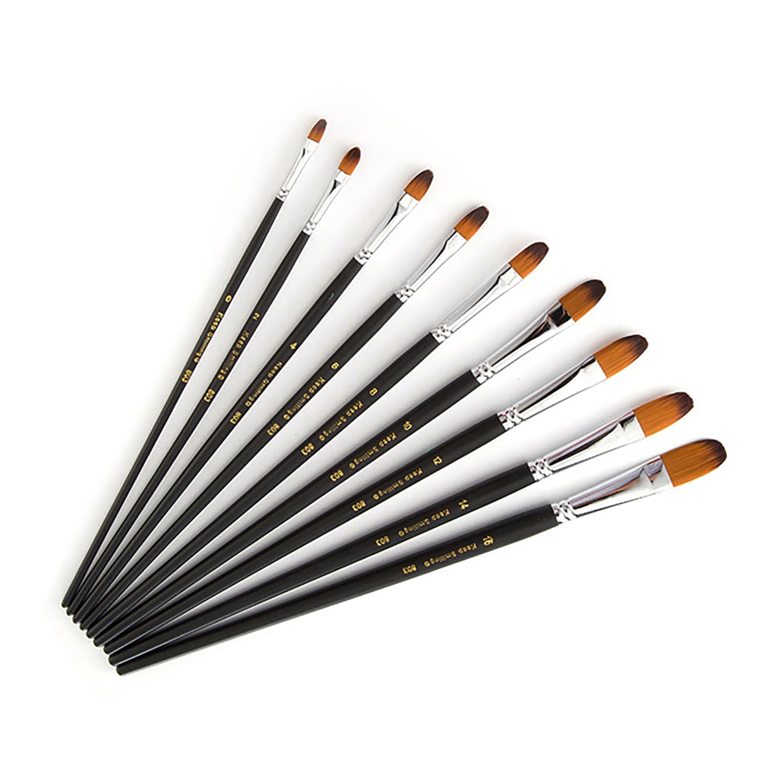 Set di 9 pennelli per pittura ad acquerello, a manico lungo, angolari, di qualità, in setole sintetiche, con manico in legno, per principianti e professionisti, per pittura acrilica, a olio e acquere