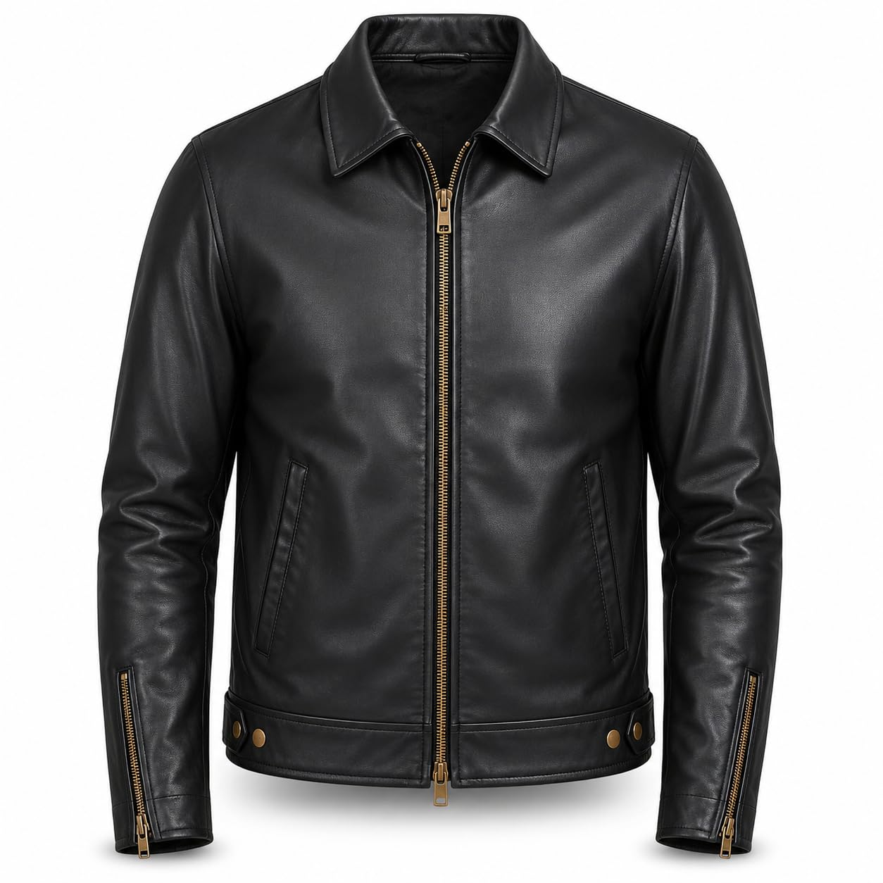 Faux Leather Jacket for Men | Classic Zip-Up Biker Jacket with Shirt Collar, Full Sleeves & Side Pockets | Black-picture-22