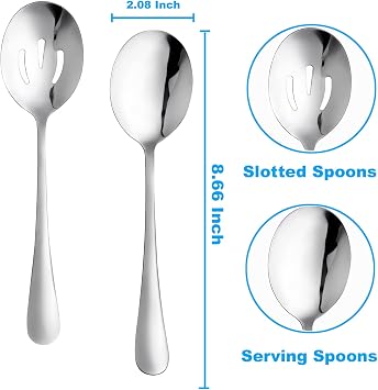 24 PCS Serving Spoons Set, 8.7 Inch Serving Spoon, Slotted Spoons, Silver