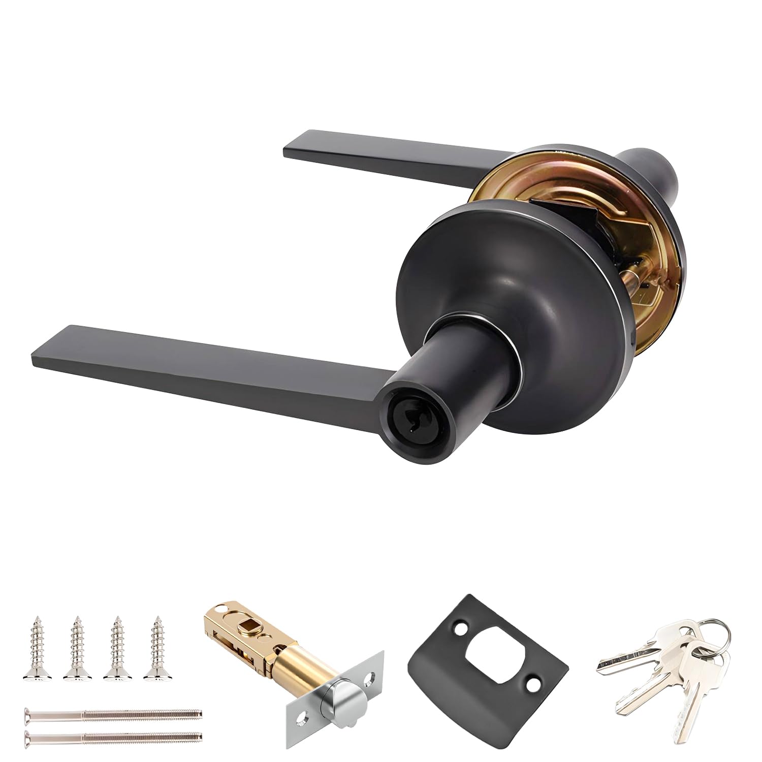 Qrity 1 Piezas Cerradura de puerta, Manija con Cerradura de Llave, Manillas Puerta Cerradura para Interior y Exterior, Picaporte de Entrada de 60/70mm, Negro