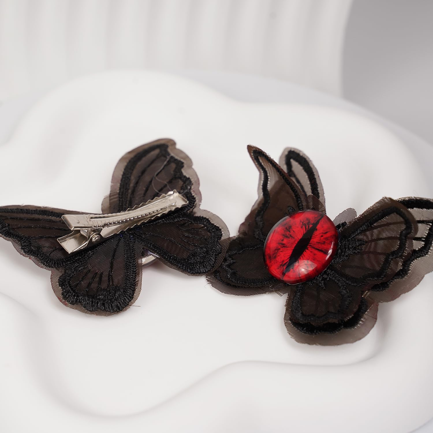 Butterfly Hair Clips, 2 PC Gothic Black Hair Barrette Pins with Devil Eyes, Scary Hair Accessories for Hallowe'en - Image 4