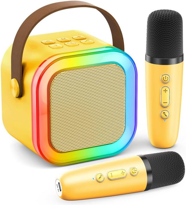 Karaoke Machine for Kids Adults, Portable Bluetooth Speaker with 2 Wireless Karaoke Microphones, 2026 TOP Birthday for Girls 3,4,5,6,8+Year Old Toddler Toys Karaoke Player(Yellow)