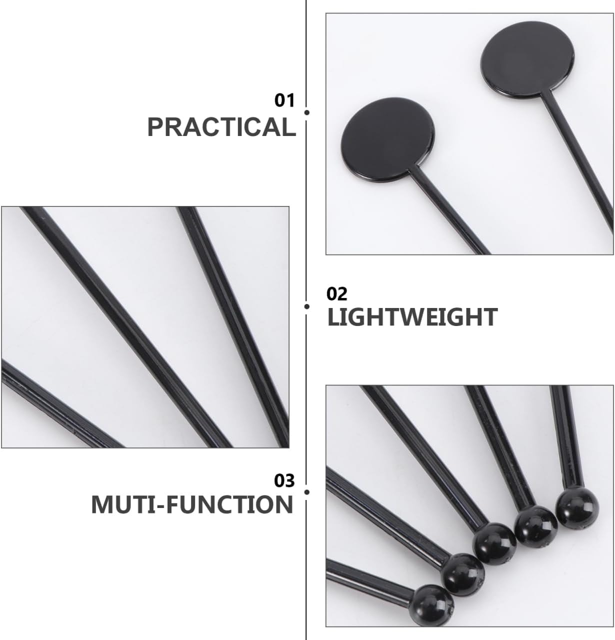 Tofficu 300 Pcs Plastic Drink Stirrers - 7" Black Swizzle Sticks for Cocktails, Coffee, Juice, and More - Reusable Beverage Stirring Rods for Bars, Weddings, and Home Use