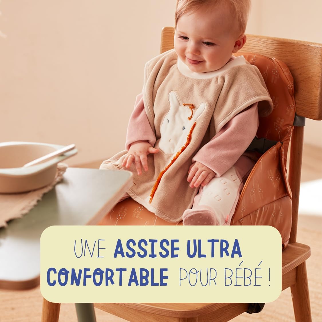 NOUKIE'S - Rialzo Ocra Bambino da 9 mesi a 3 anni Sedia per bambini con schienale e cuscino- Leggero, pieghevole e Nomade - Imbracatura, Sicurezza - Impermeabile, sfoderabile e lavabile - Max 13 kg