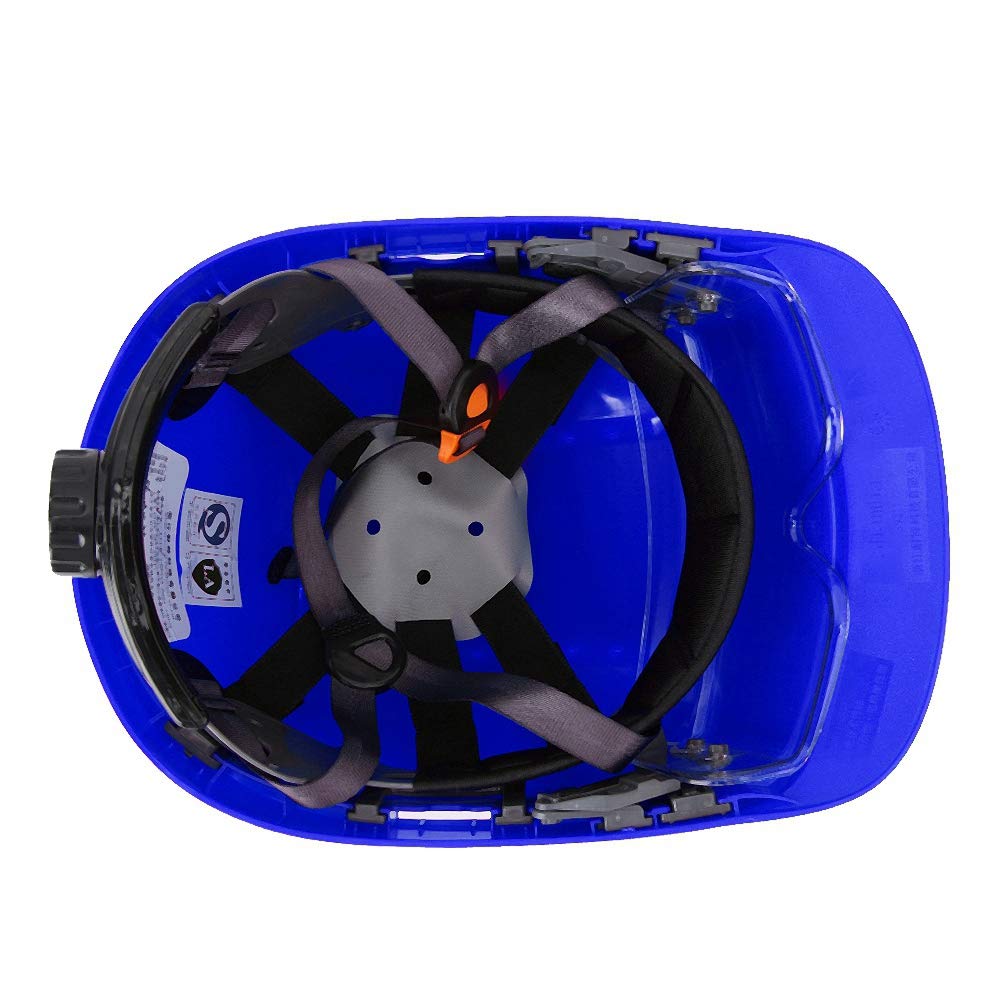 Sonew Casque de Sécurité, 4 Couleurs en Option Hard Hat Defender avec Visière, Casque de Sécurité avec Harnais à 6 Points pour la Construction de Sites Portuaires de Pont(Bleu)