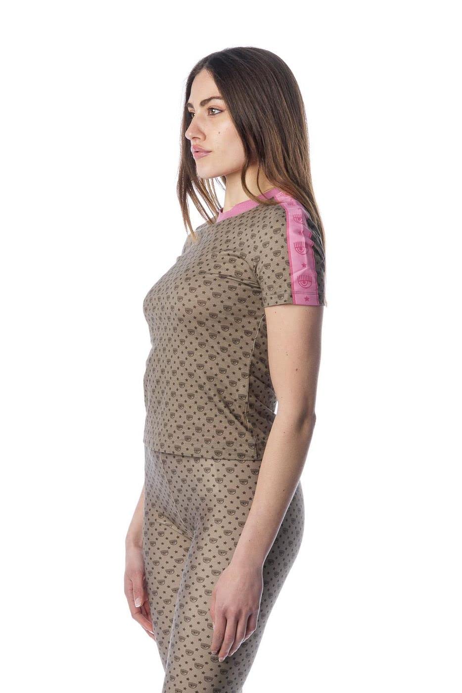 Chiara Ferragni T-Shirt in Cotone Marrone con Logo all-Over 72CBHF05 (XS)
