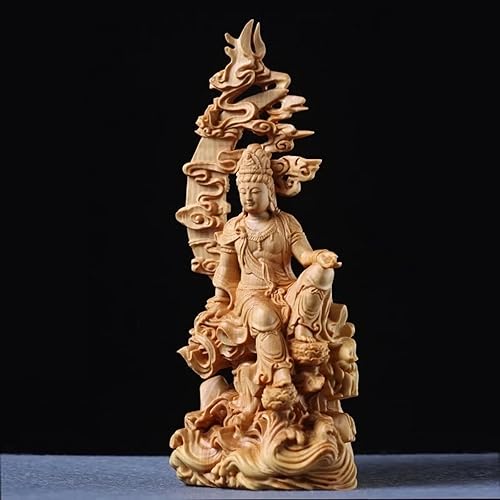 Miniatura 3 de Estatua de kuanyin de Feng Shui, estatua de boj quanyin, decoración de estante de escritorio, obra de arte tallada a mano para decoración de oficina