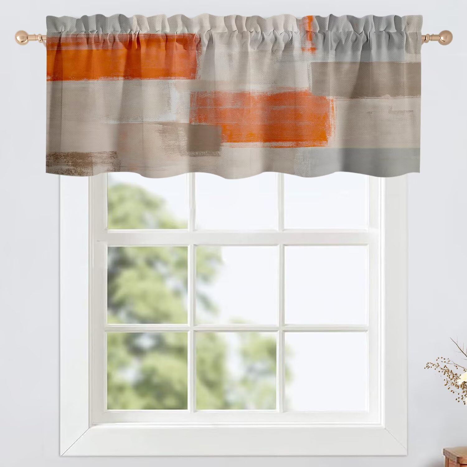 Cantonnière beige et orange 132x45 rideau passe-tringle salon chambre cuisine