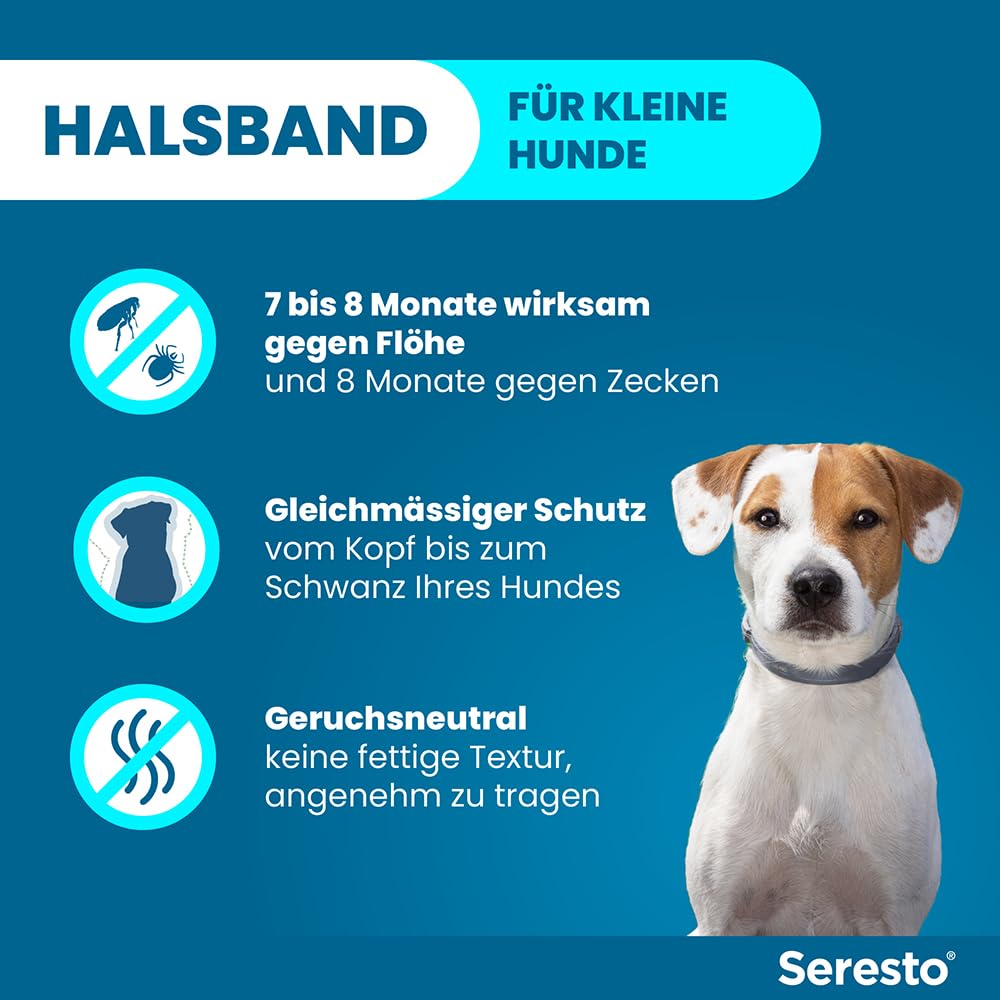 Seresto Set risparmio collare per cani di piccola taglia fino a 8 kg: da 7 a 8 mesi Protezione efficace contro zecche e pulci, lunghezza 36 cm, 1,25 g + 0,56 g, 2 collari