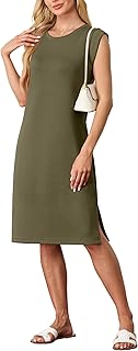 GRECERELLE Womens Summer Midi Dress 2025 Casual Crew Neck Shirt Dresses Elegant Wrinkle-Free Sleeveless Dresses for Women ...