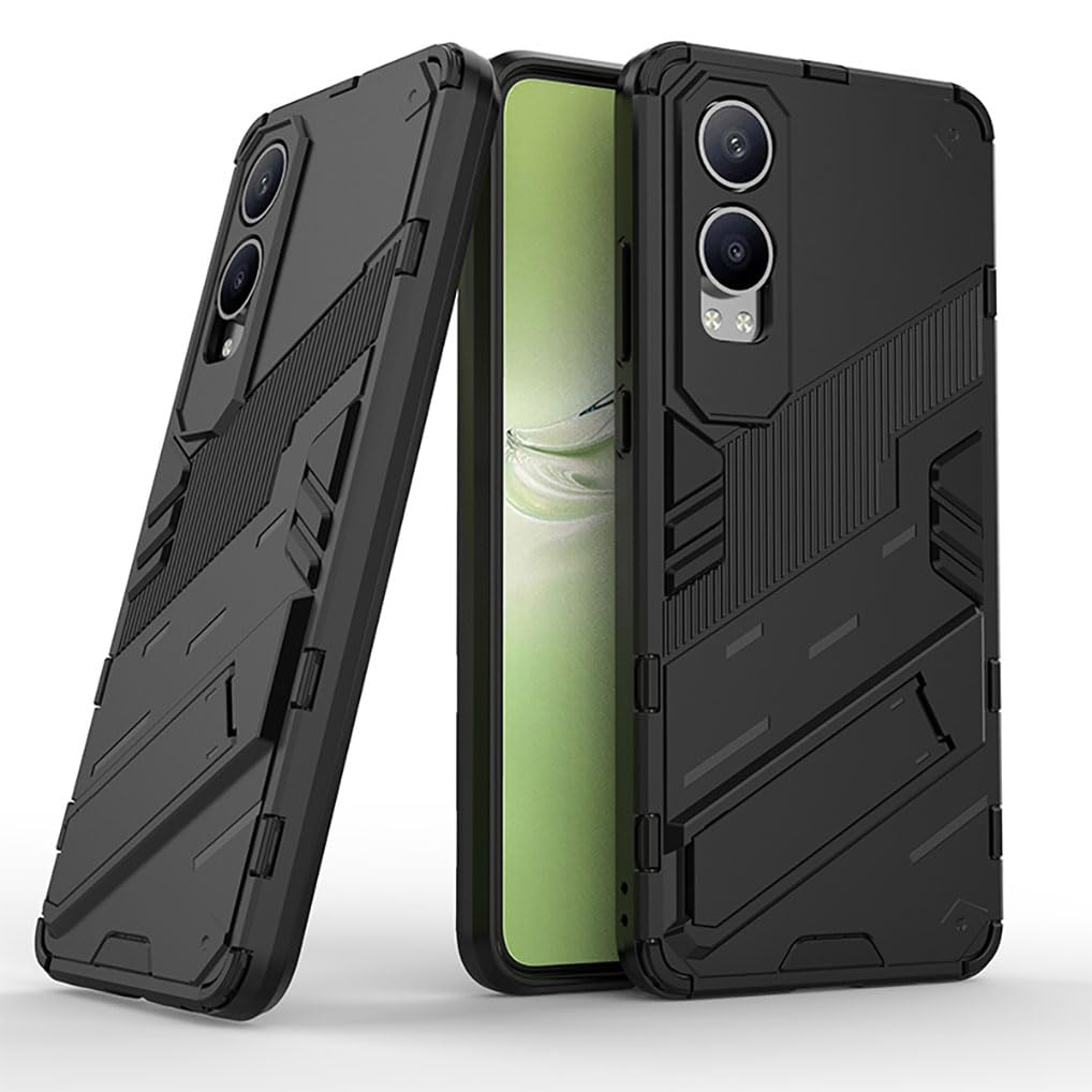 LINER Cover OnePlus Nord 2 5G – Custodia Ibrida Con Supporto Pieghevole, Anti-caduta Militare, Nera - 3