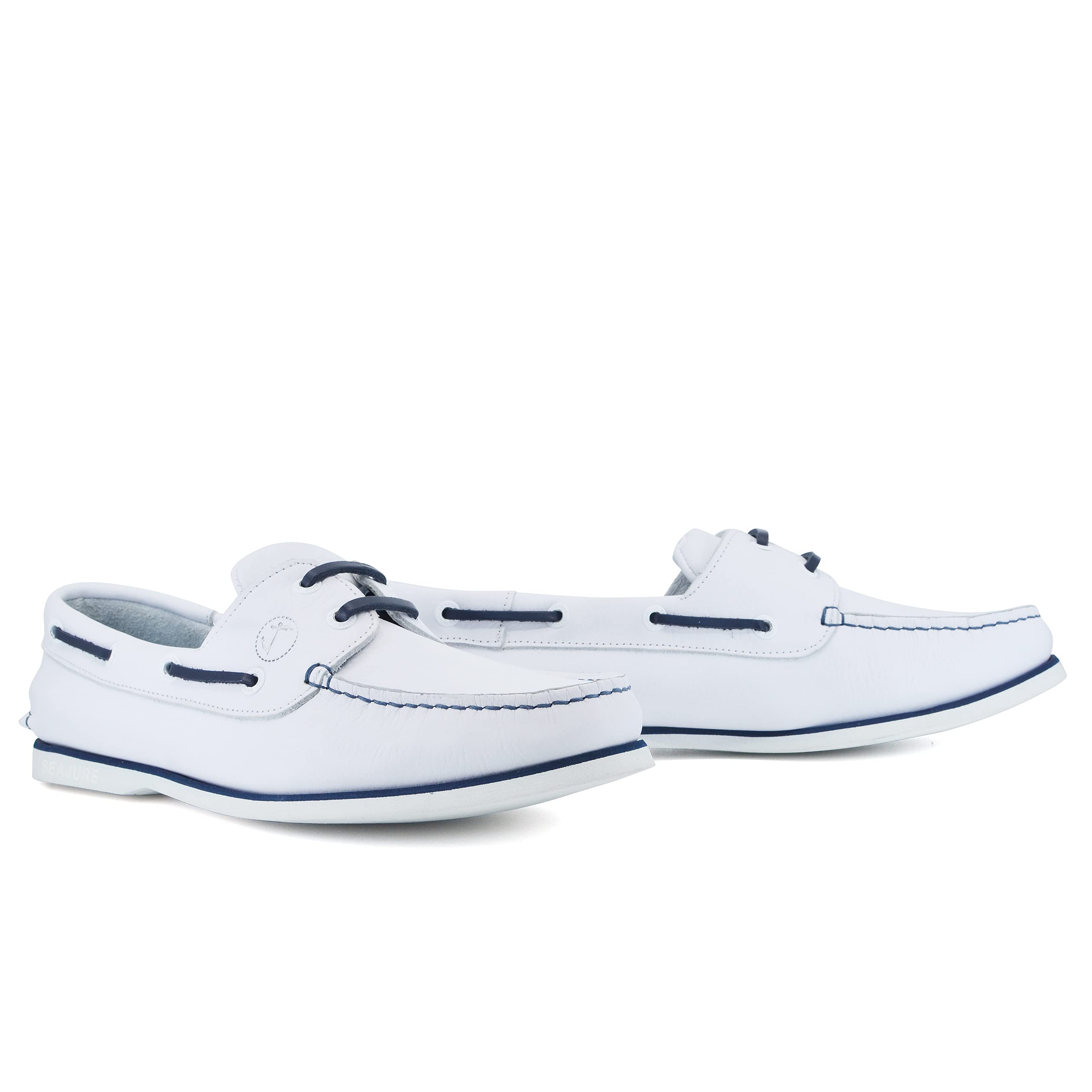 Seajure Damen Bootsschuhe Sauvage Weiß und Marineblau Leder