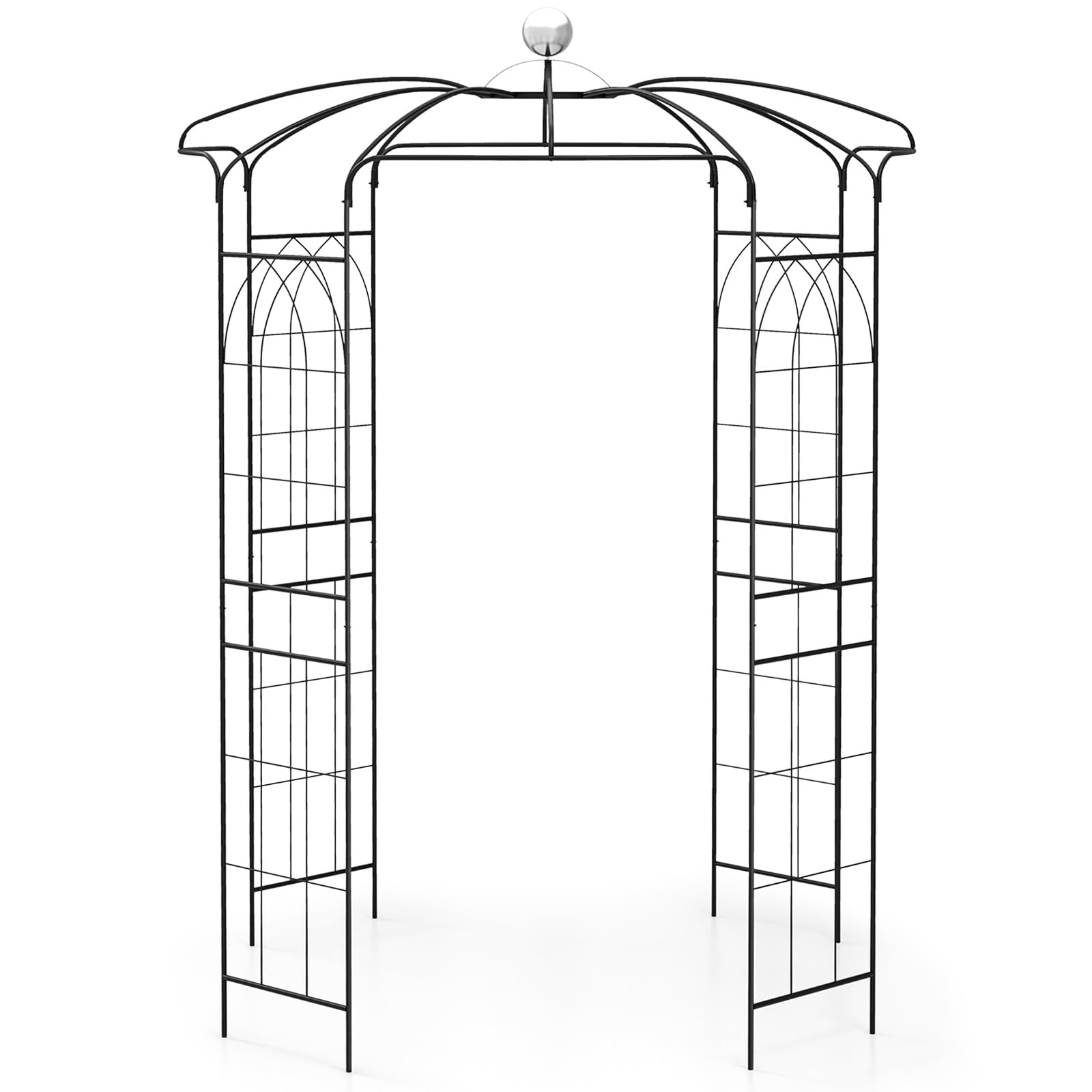 GOPLUS Arche de Jardin Forme de Cage à Oiseaux, Treillis Plantes Grimpantes 286 x φ 206 cm, Crochet de Suspension, Arche Rosier Décoration de Fête, Cérémonie de Mariage, Charge 10KG Noir