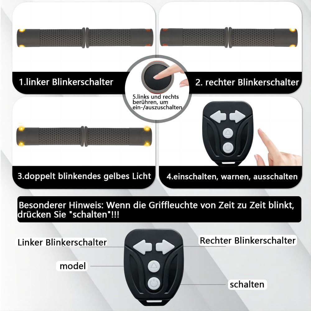 E Scooter Blinker, Lenkerleuchte Scooter Blinklicht Griff Licht Roller mit Licht Lenkerleuchte mit drahtloser Ladefernbedienung für Xiaomi M365 Pro1 Pro2 is Ninebot Max G30 G30D Scooter Handle Grip