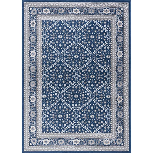 Alise Rugs Carrington Traditional Oriental Indoor Area Rug Navy 5' x 7', 5' x 8' Indoor Living Room, Bedroom, Dining Room Rectangle