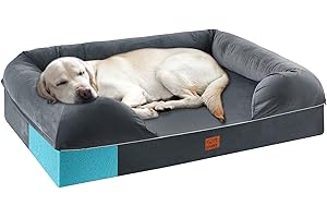 4 Inch Full Memory Foam Dog Bed with Bolster Pillow, Perfect Luxury for Medium Dogs