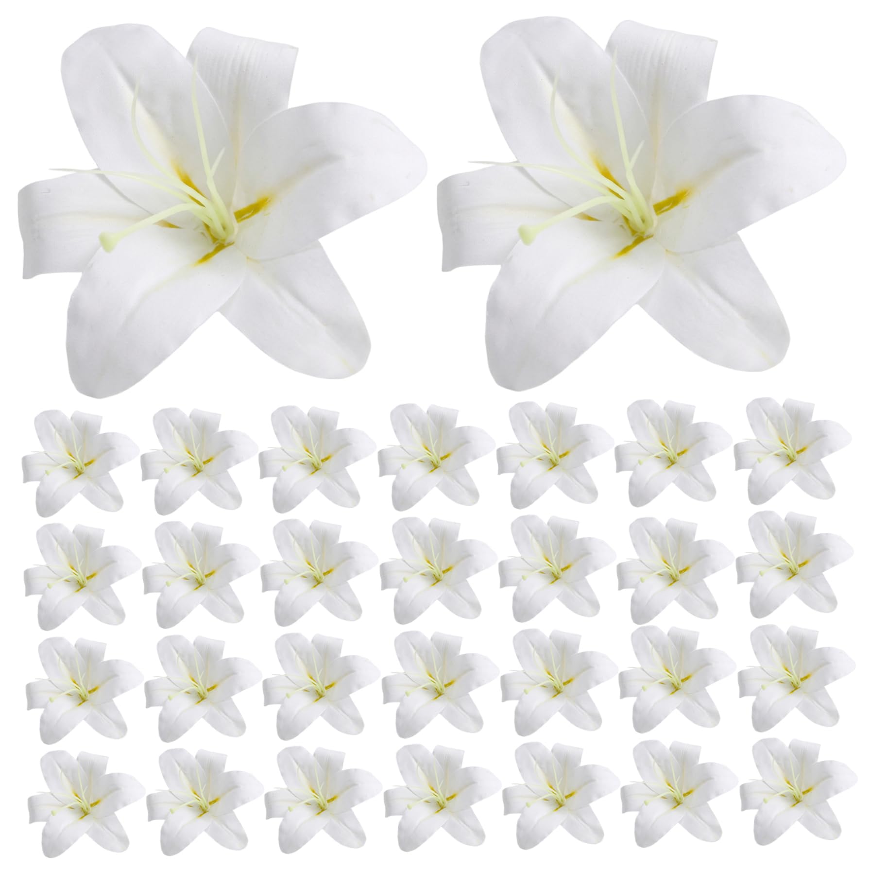 Faticenic 30Pcs Artificial Lilies, 3D Textured Faux Lily Flower Heads with Realistic Details for Wedding Home Floral Decor (White, 6 Inch), Artificial Lilies, Garden Décor