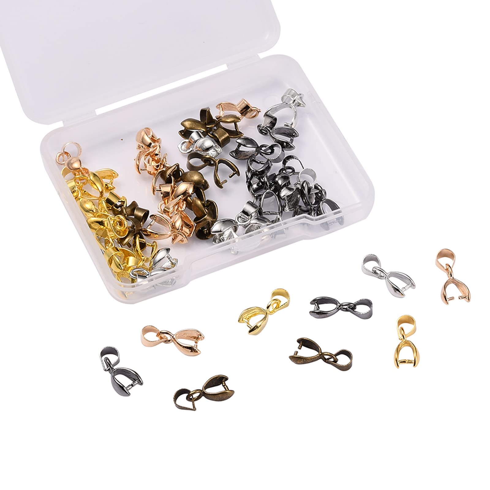 LiQunSweet 5 Colors 50Pcs/Box Brass Ice Pick Pinch Bails Long-Lasting Plated Clasps for DIY Handmade Keychain Crafts Accessories - 14x5mm