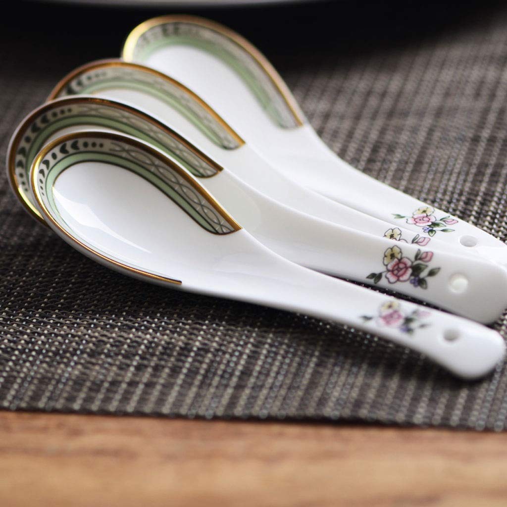 Lot de 10 cuillères en céramique, petites cuillères ménagères, cuillères à riz, en porcelaine d'os et en céramique, cuillères de 14 cm de long pour manger