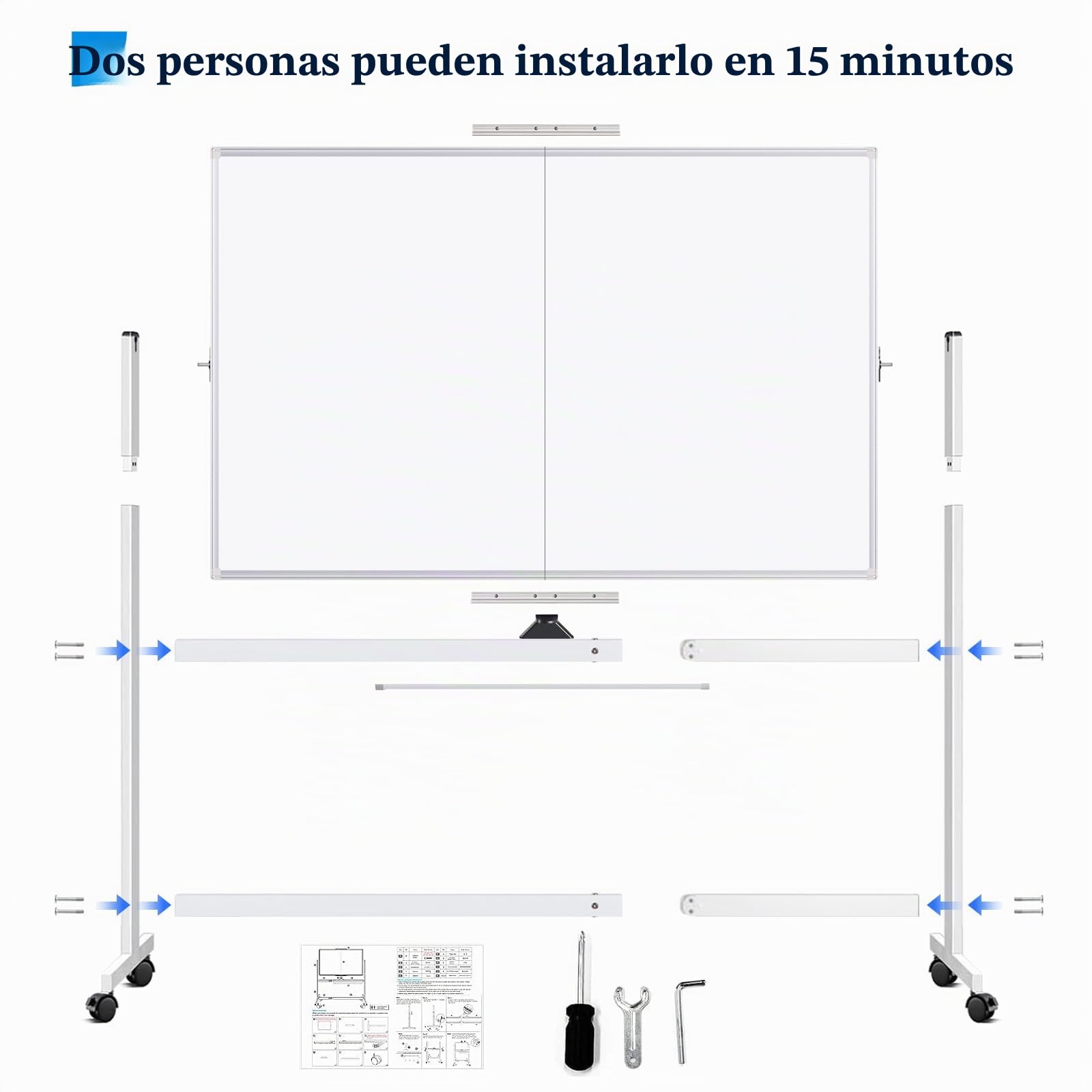 maxtek Pizarra Blanca con Ruedas 120 x 90 cm, Pizarra Magnética Grande de Doble Cara con Marco de Aluminio, con Marcadores, Imanes y Borrador de Pizarra, Pizarra Móvil para Escuela en Casa, Oficina