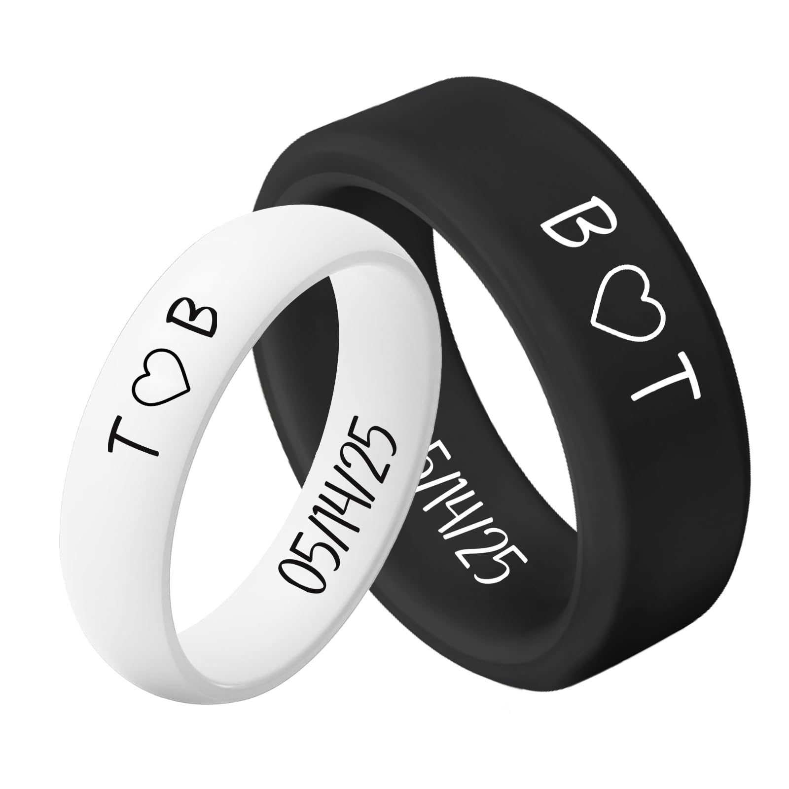 Personalized Silicone Wedding Bands for Couples 5MM+8MM Breathable Rubber Rings for Women Men Custom Promise Ring for Couple Engrave Silicone Rings